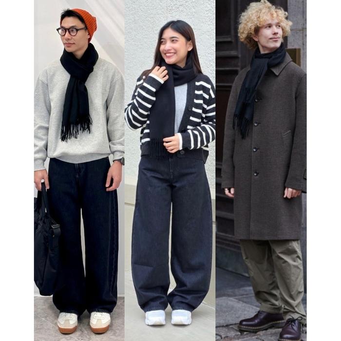 Syal Heattech Uniqlo Unisex Wol Kotak-Kotak