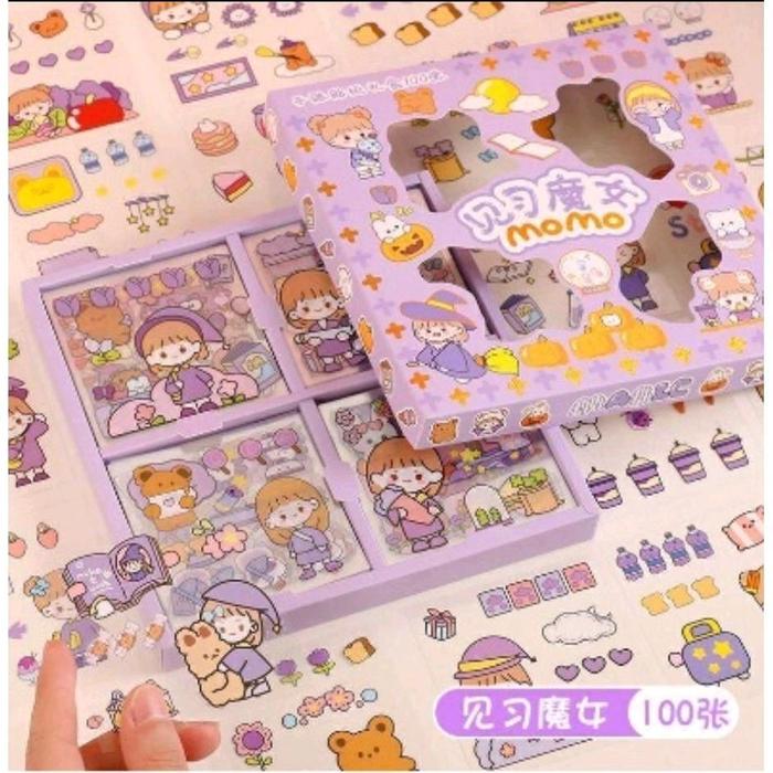 [ABS] Sticker Momo 1 Pack isi 100 Lembar pcs box motif kartun korea lucu anti air dekorasi DIY