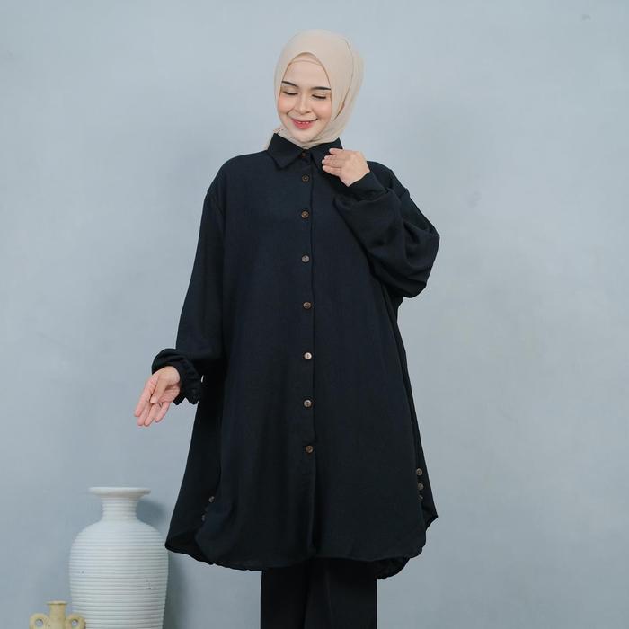 Tunik Lebaran Jumbo LD 140 VAPEL TUNIC 5xl Untuk OOTD Idul Fitri Arisan Kondangan Halus Tebal Hitam 