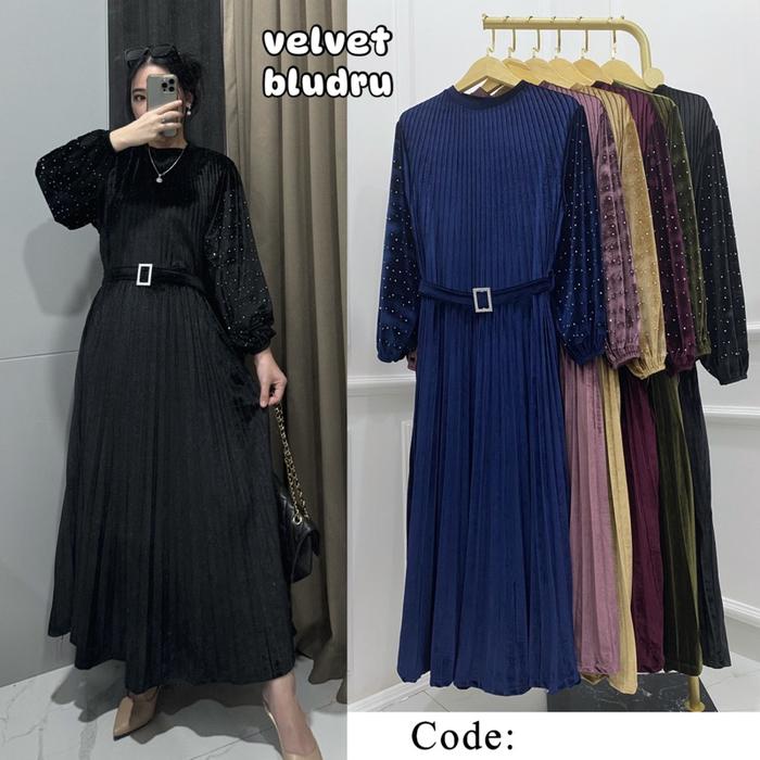 NEW GAMIS BLUDRU VELVET PREMIUM PLISKET MEWAH LEBARAN IDUL FITRI GROSIR PGMTA 011-02