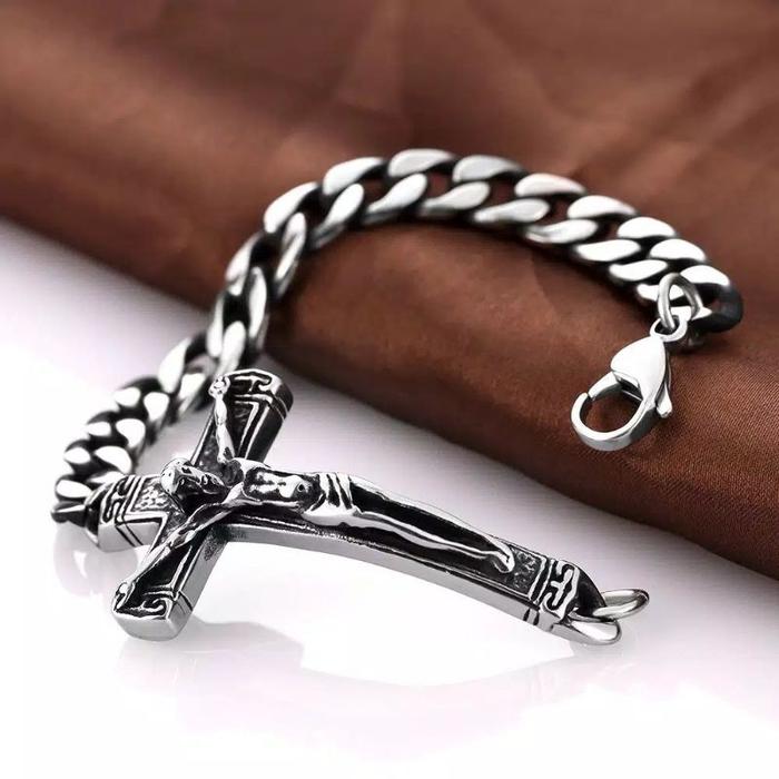 Best Seller Gelang salib Pria Eksklusif titanium anti karat