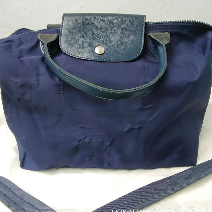 Tas Preloved Authentic Longchamp Le Pliage Neo Top Handle Bag (L) Navy