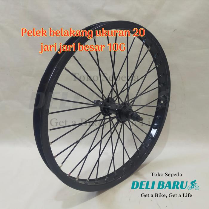Delibaru Pelek ukuran 20 siap stel BELAKANG saja Velg lebar besi jari besar 10G sepeda BMX