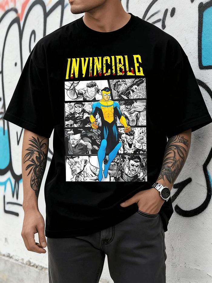 Featuring Invincible Comic Panels And The INVINCIBLE Logo This Tee Showcases The Iconic Superhero's 