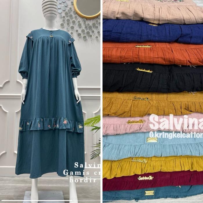Gamis krinkel katun motif bunga tabur by salvina ys