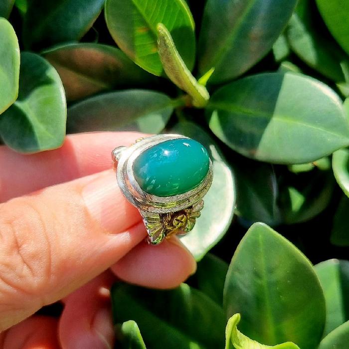 BATU BACAN GULAU NATURAL SUPER KRISTAL PLONG RING PERAK HANDMADE SIZE MANTAB NO TREDMEN ATAU BATU AS