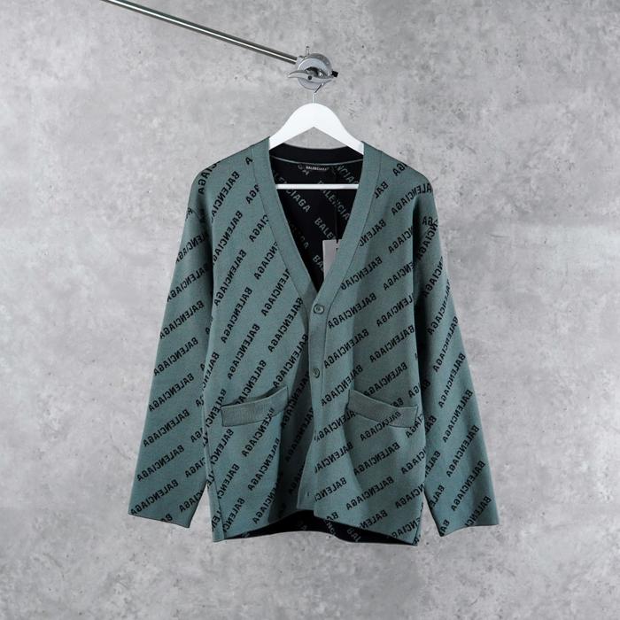 Cardigan BALENCIAGA ALL OVER TEXT BLACK GREY KNIT CARDIGAN 100% ORIGINAL