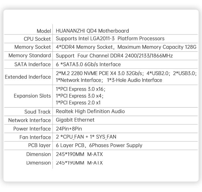HUANANZHI X99 QD4 Motherboard LGA2011-3 M-ATX DDR4 Quad Channel
