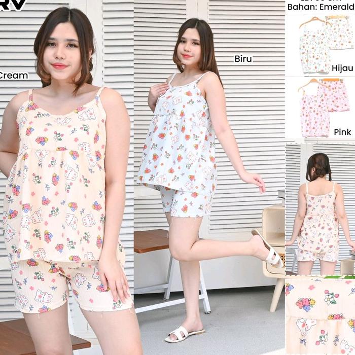 Lingerie setelan tanktop celana hotpants setelan Gemesss motif kartun lucu Wanita Piyama Pendek Dewa