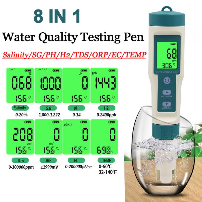 8 in 1 Digital Water Quality Monitor Tester Pen