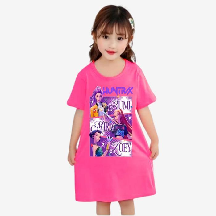 Daster Anak Perempuan Gambar Huntrix Kpop Demon Hunter New Viral  3-10Tahun K.404 Dress Fashion Baju