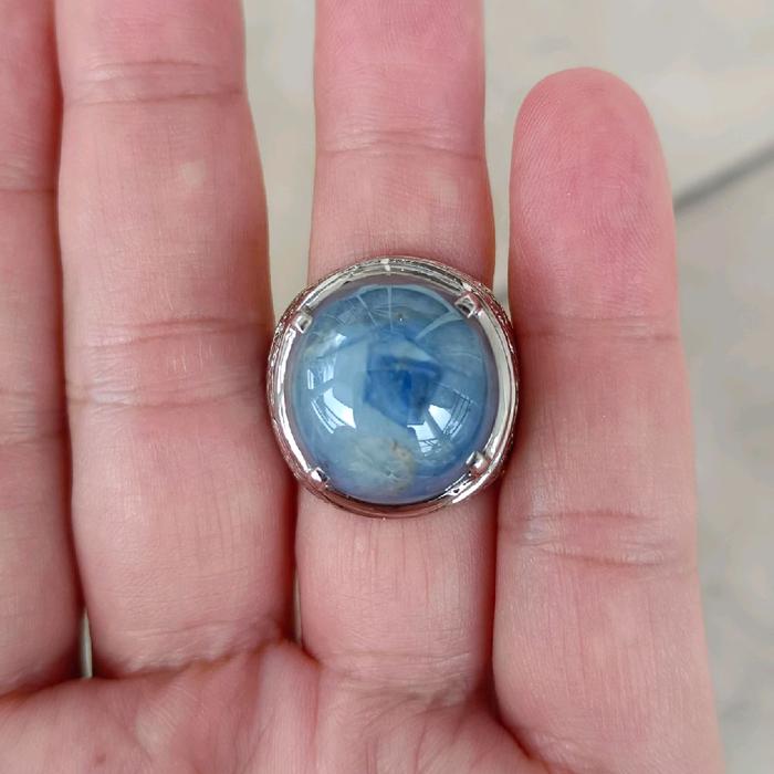 Natural Blue Star Saphire 35.64 Cts No Heat Origin Burma iketan Perak ring 17.5 memo DGL