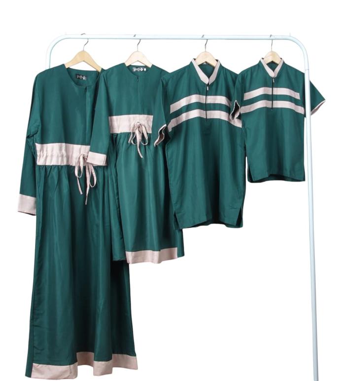 Baju Couple Keluarga Muslim - Hijau Botol - Koko Couple Gamis Couple Hijau Botol Sarimbit Lebaran Ba