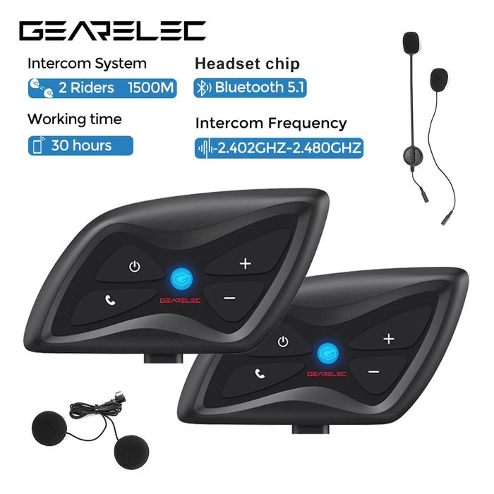 GEARELEC Motorcycle Helmet Intercom Headset Bluetooth 5.1 Wireless