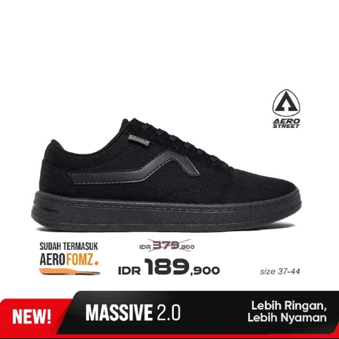 [TERMURAH 100% Original AEROSTREET] Aerostreet 37-44 Massive Low All Black - Sepatu Sneakers Casual 