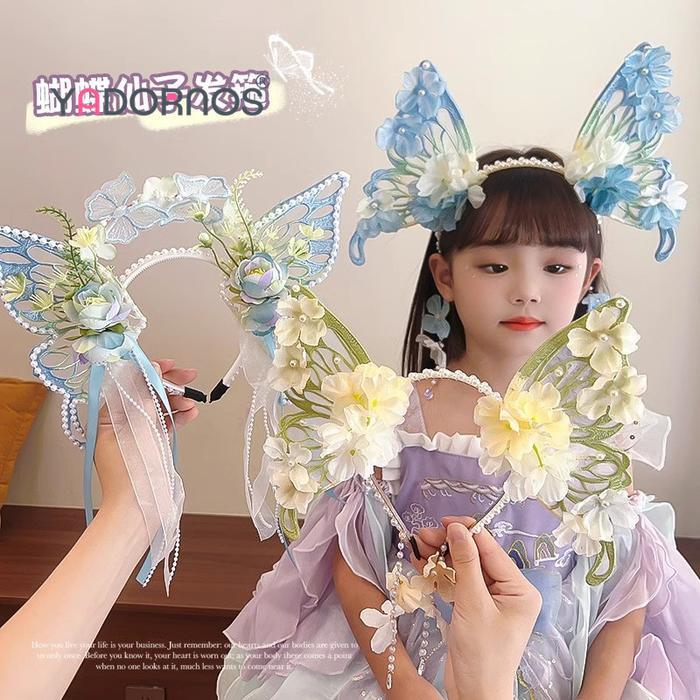 PREMIUM YADORNOS Kupu-kupu Fairy tassel mutiara pita headband - Bunga Fairy 3D Kupu-kupu besar tasse