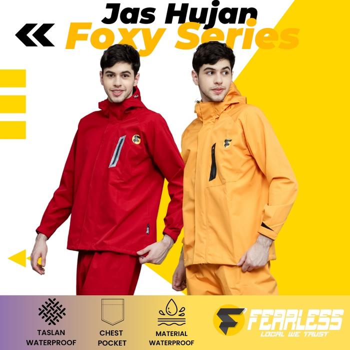 Jas Hujan FEARLESS Jas Hujan Pria Wanita Dewasa Anti Air Bahan Import Raincoat Uni Full Zipper