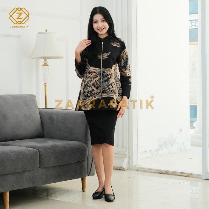 Batik Zahra-Tunik Wanita-Motif Kalpataru Warna Hitam Mint