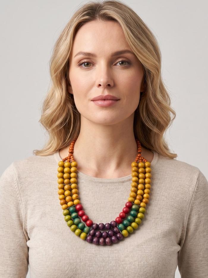 SAN MARCO SAN MARCO Aksesoris Kalung Wanita Wooden Beads Macrame Necklace Multicolour