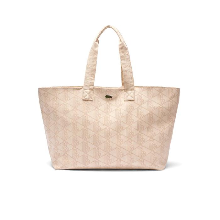 Lacoste Unisex XXL Summer Pack Jacquard Motif Tote Bag Pria / Wanita - Beige