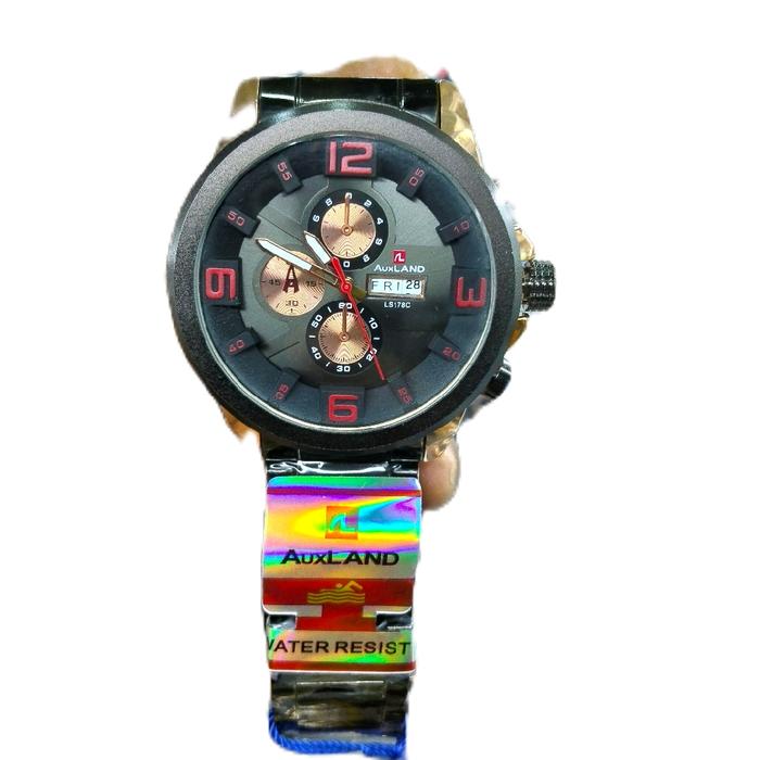 AUXLAND Jam Tangan Pria Original Rantai Padat Hitam Kombinasi Penuh Gaya Murah Tanggal dan Hari Akti