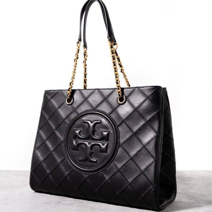 TORY BURCH Fleming soft chain tote bag leather  Black