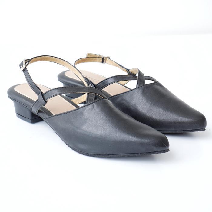Sepatu Wanita Zelina Mules Hak 3Cm Bsize 41-46 Garansi 60 Hari - Hitam Nude - Shoes Sendal