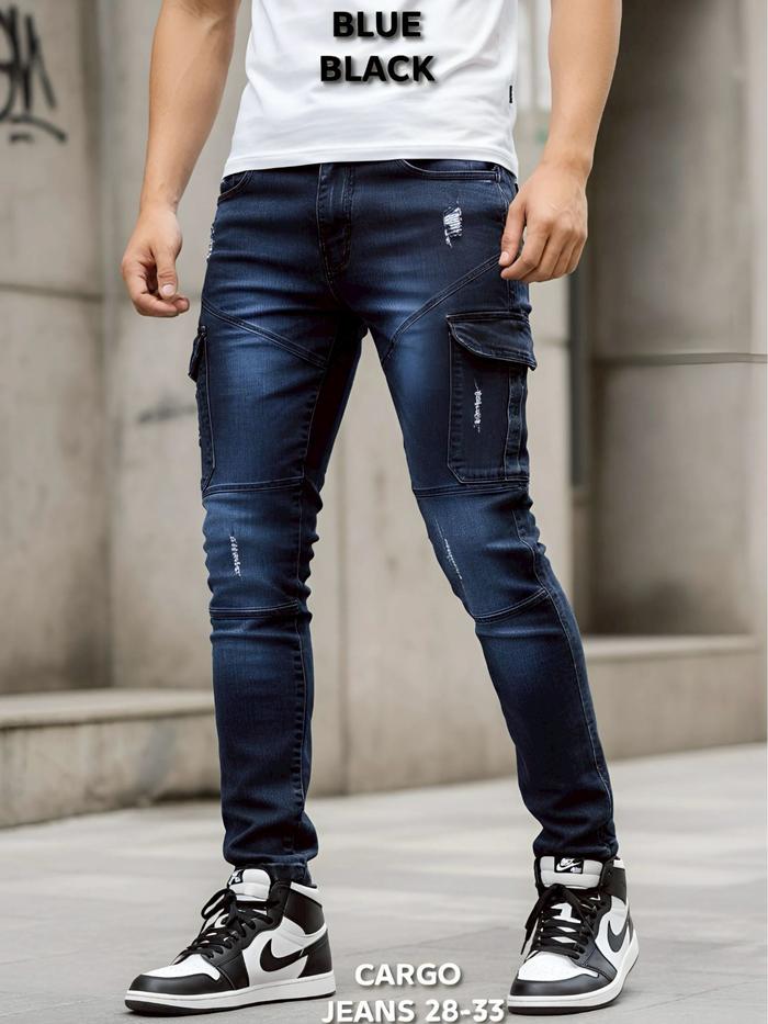 Celana Panjang Jeans PDL Snow Black/CARGO Model Slimfit Pria Distro Nyaman Stretch Skinny Hitam Mela