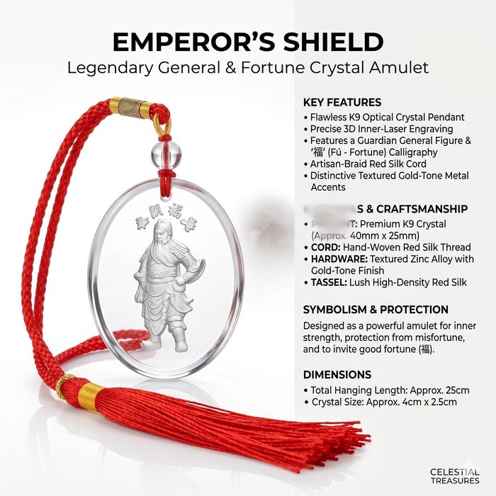 Gantungan Fengshui Emperor Shield Kiwarm Kristal K9 - Amulet Jenderal Pelindung Tolak Bala & Penarik