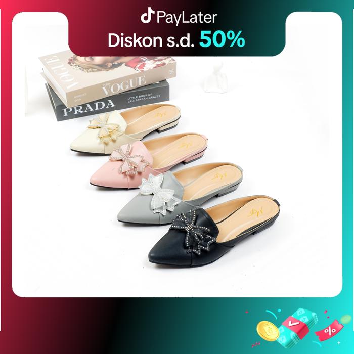 Mayra - Aretha sandal mules wanita sepatu flat wanita pita kupu kupu 2 cm Shoes Sendal