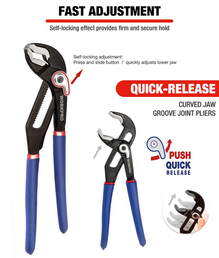 WORKPRO 8 "10" Tang Pompa Air Tang Pipa Rilis Cepat Set Tang