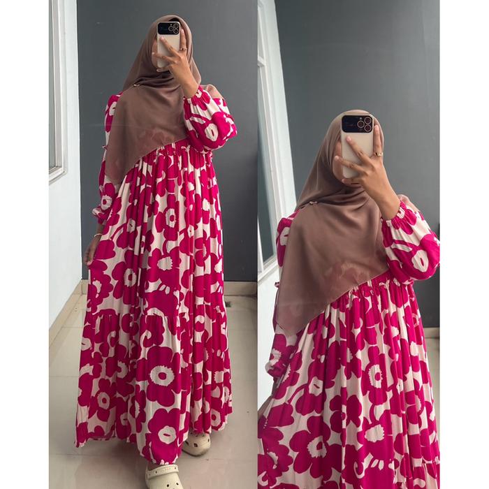 Ready Stok Yumna Dress Smoke / Dress Pantai/ Gamis Dewasa / Dress Terlaris / Gamis Pantai Smoke (At 