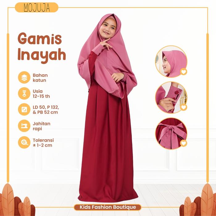 Dress Remaja Perempuan Inayah 12 Sampai 15 Tahun Gamis Kekinian Bahan Katun Premium
