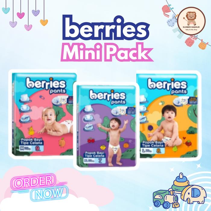 Berries Baby Pants M Isi 9 | Popok Bayi Lembut & Nyaman | Diapers Size M 7-12kg