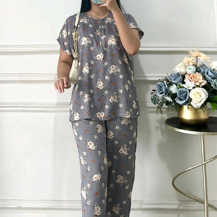 Pajamas pendek bahan rayon premium Bunga Katun Setrip Musim panas Musim dingin Polka Dot Piyama Wani