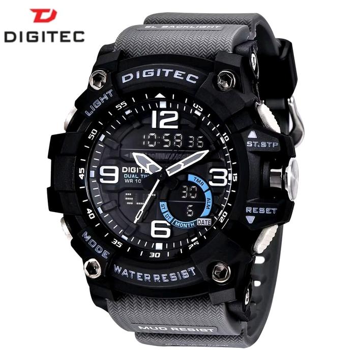 DIGITEC DA - 2102T Jam Tangan Doble Time Tahan Air untuk Pria Stopwatch Jarum Rubber