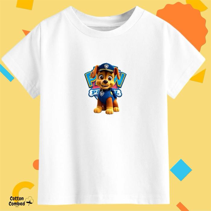 Paw Patrol Kaos Anak Tangan Pendek Police Putih Biru Denim Hitam Fashion Baju Unisex Cotton Combed 3