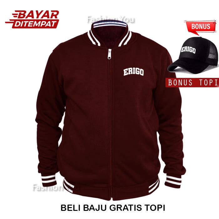 Gratis Topi..!!! Jaket Varsity "Erigo" Premium Print White Best Seller