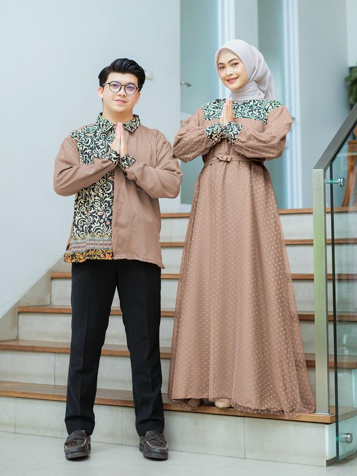 Baju couple pasangan lebaran Busui motif batik keluarga dan kemeja pria lengan panjang faizal Gamis 