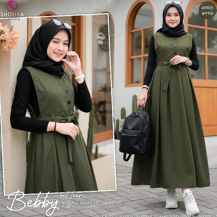 Bebby set overall ori shofiya fashion / gamis set overall anak remaja / setelan anak