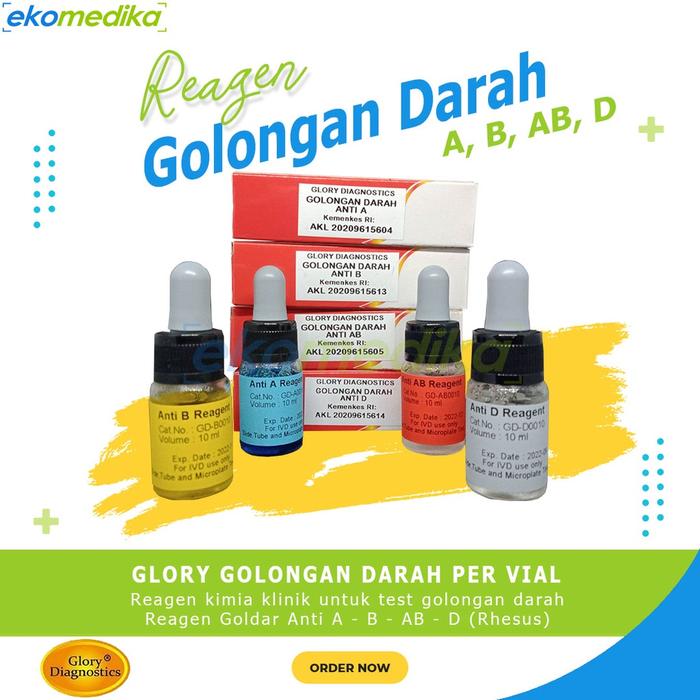 Reagen Golongan Darah Anti A, B, D, AB 10ml Glory Goldar Alat Tes Golongan Darah