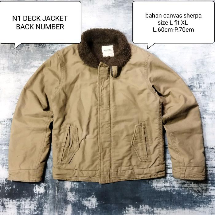 Jaket N1 Deck Back Number Bahan Canvas Sherpa Size L Fit XL L60cm-P70cm