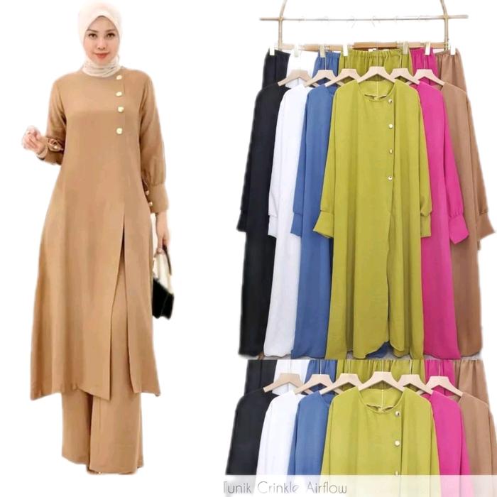 SETELAN ADELINE JUMBO -SETELAN TUNIK KEKINIAN -SETELAN TUNIK MOTIF POLOS -ONE SET TUNIK JUMBO BAHAN 