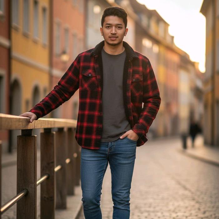 Kemeja Flanel Thruxton veterano Thrift kondisi 95%