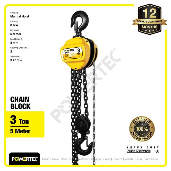 Chain Block / Takel 3 Ton X 5 Meter Powertec Terlaris
