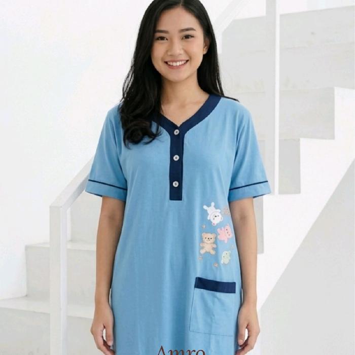 Home dress amro casual Daster dewasa pendek katun kaos amro label putih all size busui remaja Summer