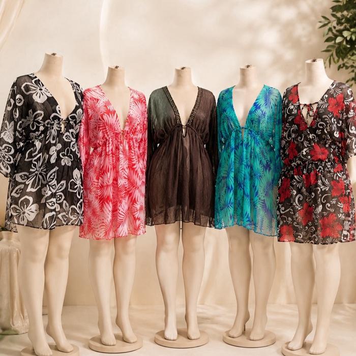Tunik Pantai Jumbo Transparan Flowly Korean Look Wanita