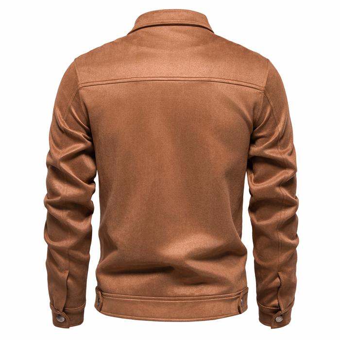 AIOPESON Mens Brown Suede Turn Down Collar Jacket Casual Business Faux Leather Trucker Jackets Coat
