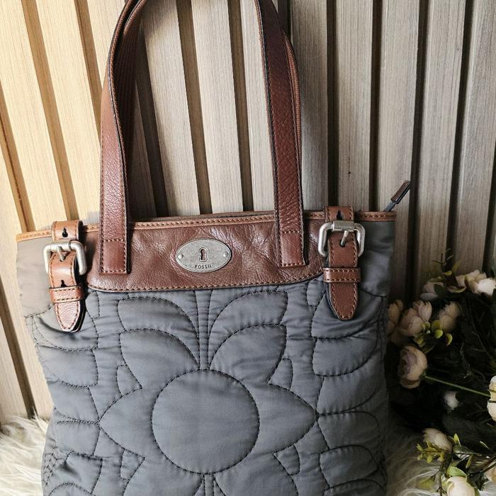 Tas Wanita Fossil Keyper Grey Quilted Shopper