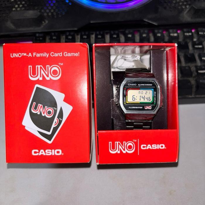 Casio X UNO - Casio General A168WEUC - 1A Collaboration With UNO Game Card Watches Jam